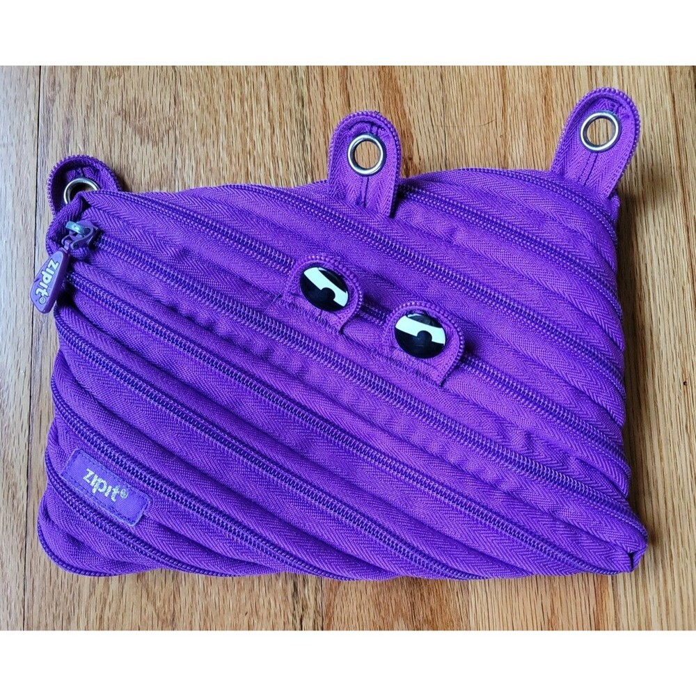 ZIPIT Grillz Monster 3 Ring Binder Pencil Pouch Case Purple Zipper School Supply